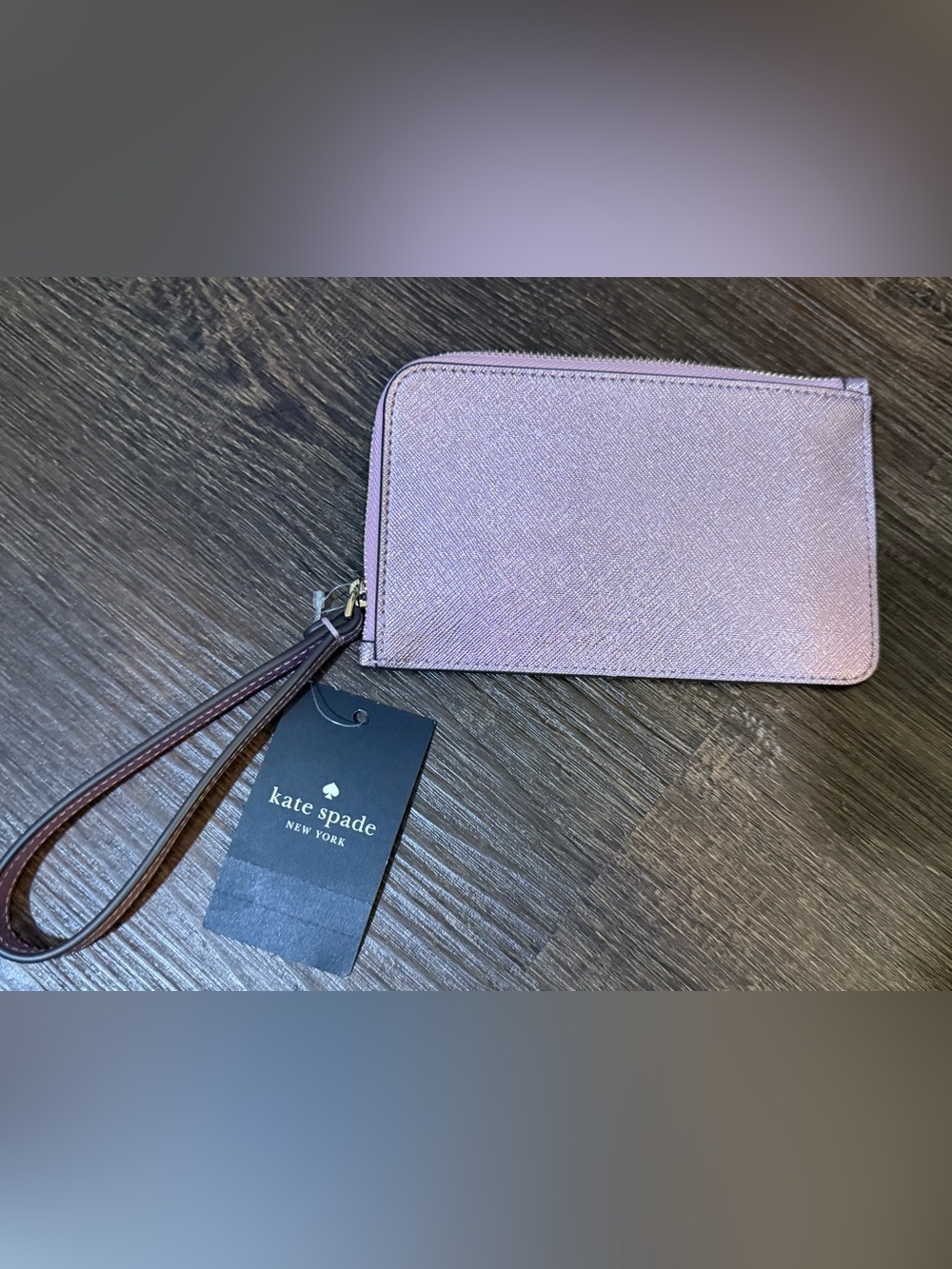 kate spade Lavender Zip Wristlet with Brown Strap - Picture 2 of 4
